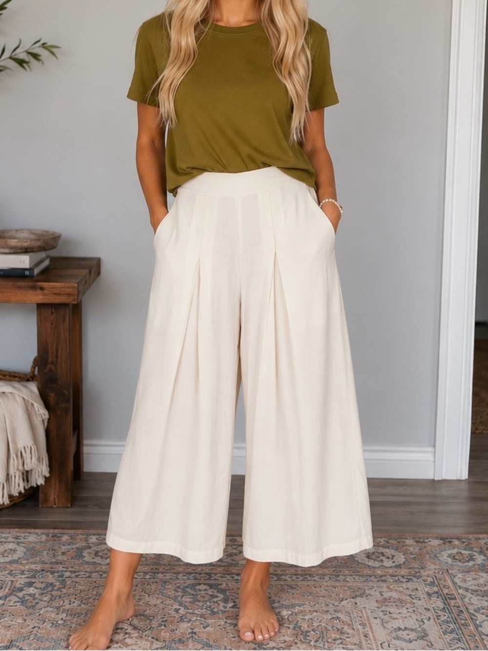 Junior Costa Wide-Leg Cream High Rise Culotte Pants Size XS